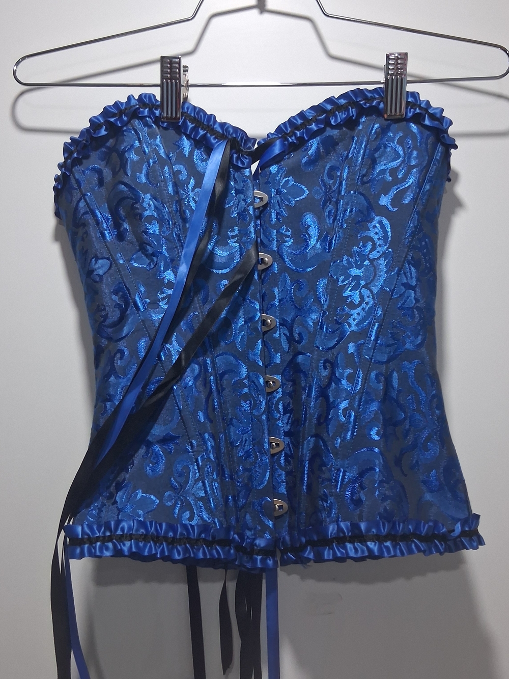 Elegant Strapless Blue Floral Satin Corset Top Women’s Bustier S
